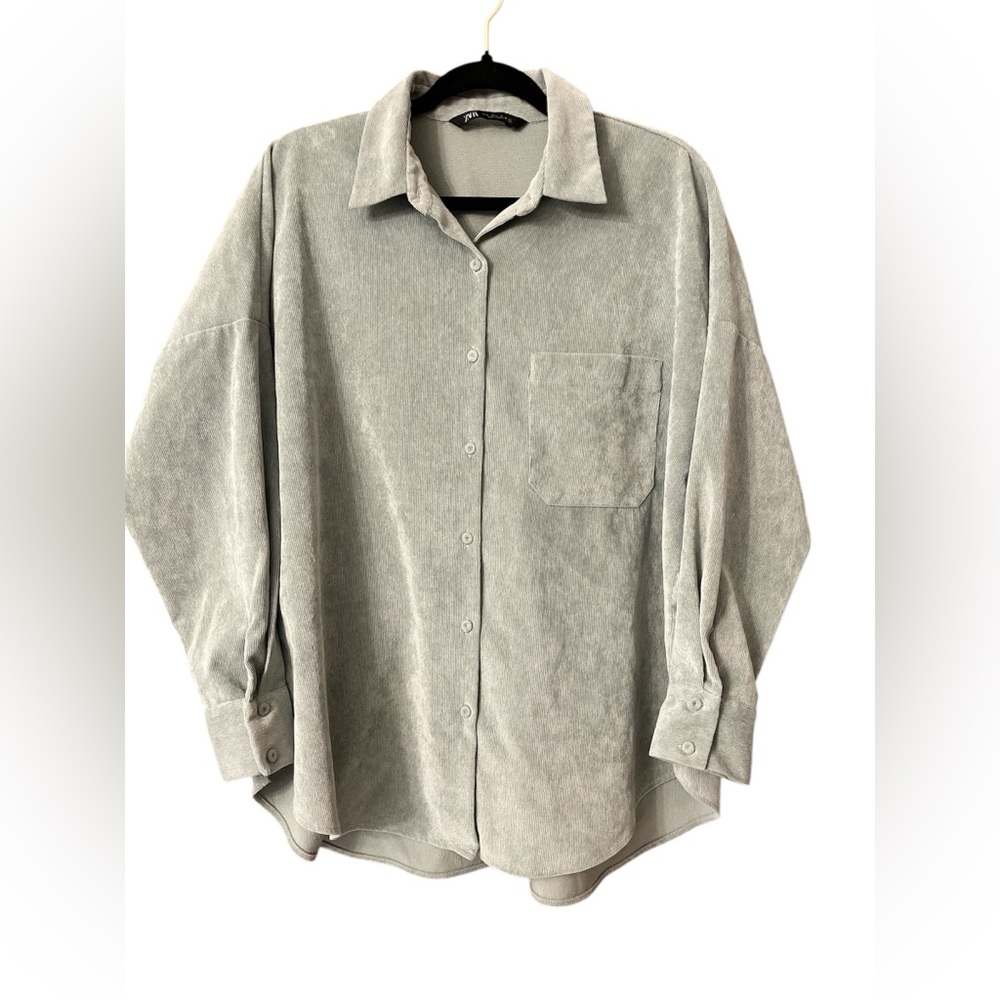 Zara sage green corduroy button front top